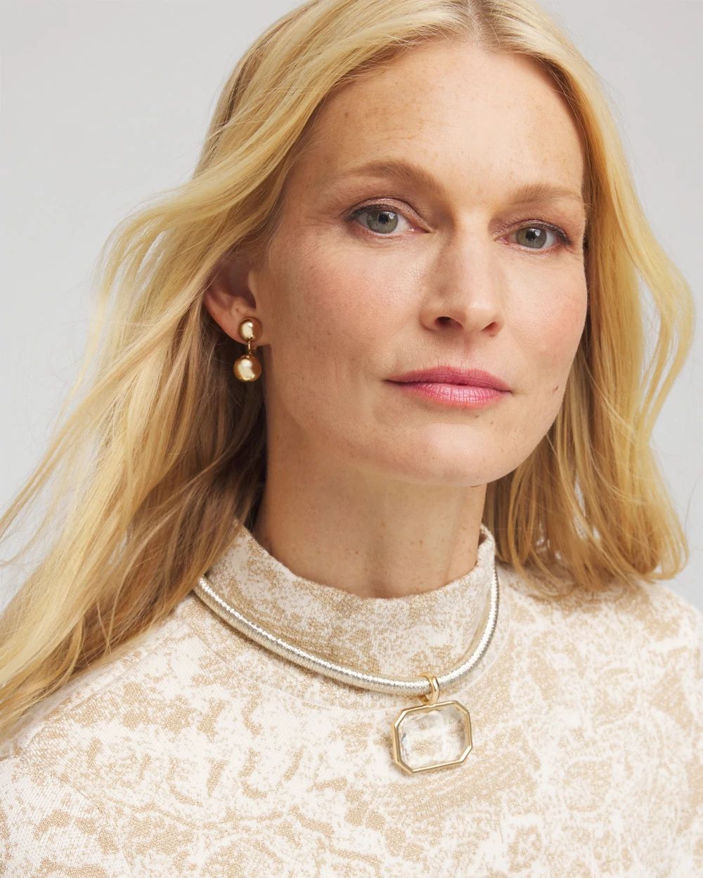 Goldtone Glass Gem Pendant Cord Necklace click to view larger image.