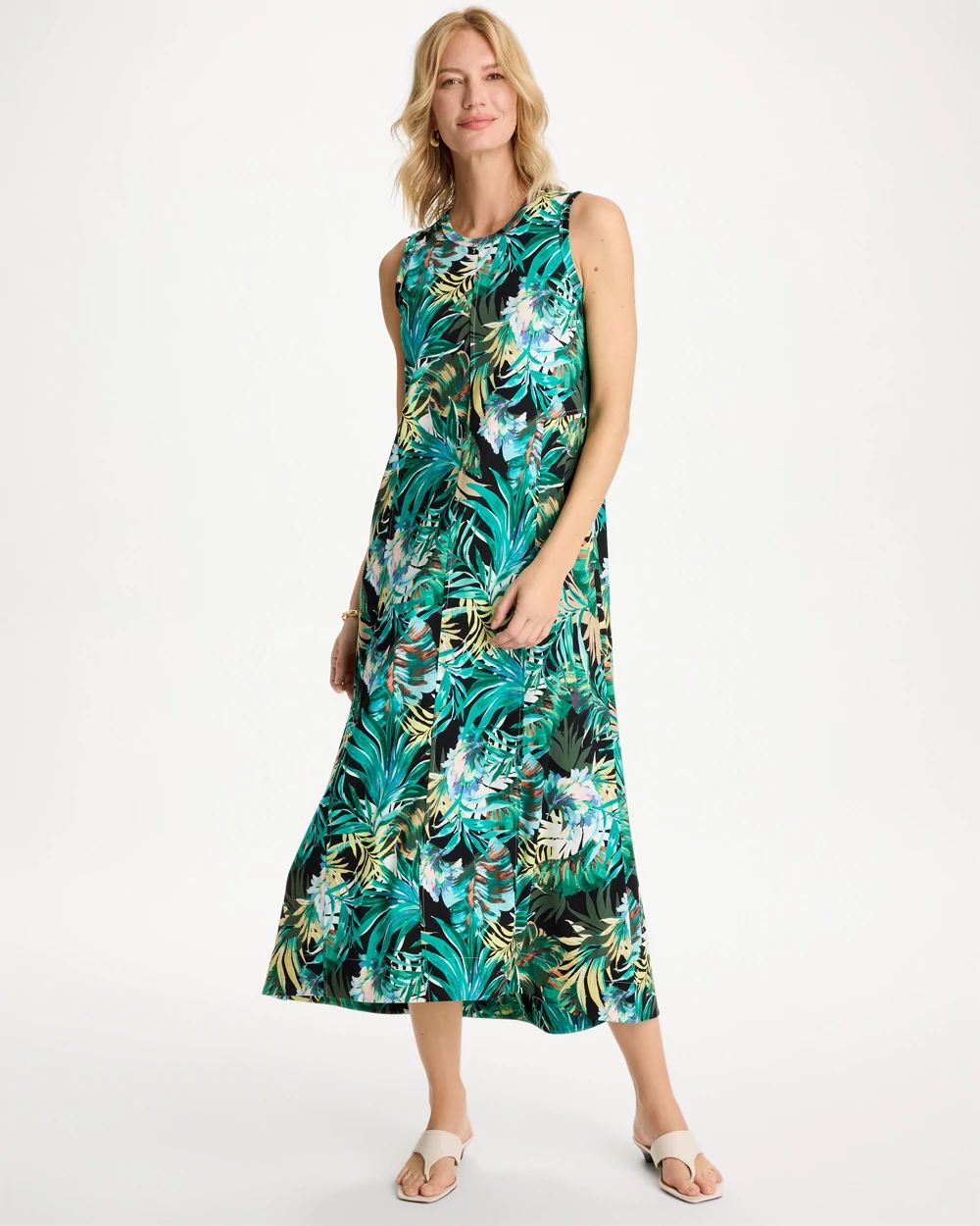 Petite Palm Printed Knit Maxi Dress