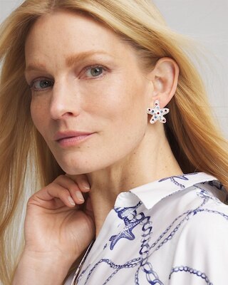 Red White & Blue Starfish Clip-On Earrings click to view larger image.