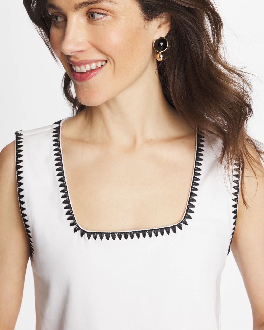 Blanket Stitch Contour Cotton™ Square Neck Tank