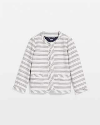 Striped Tweed Collarless Box Jacket click to view larger image.