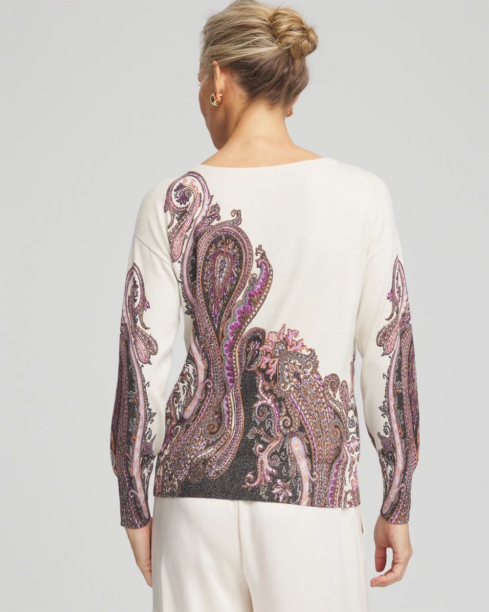 Metallic Paisley Pullover Sweater click to view larger image.