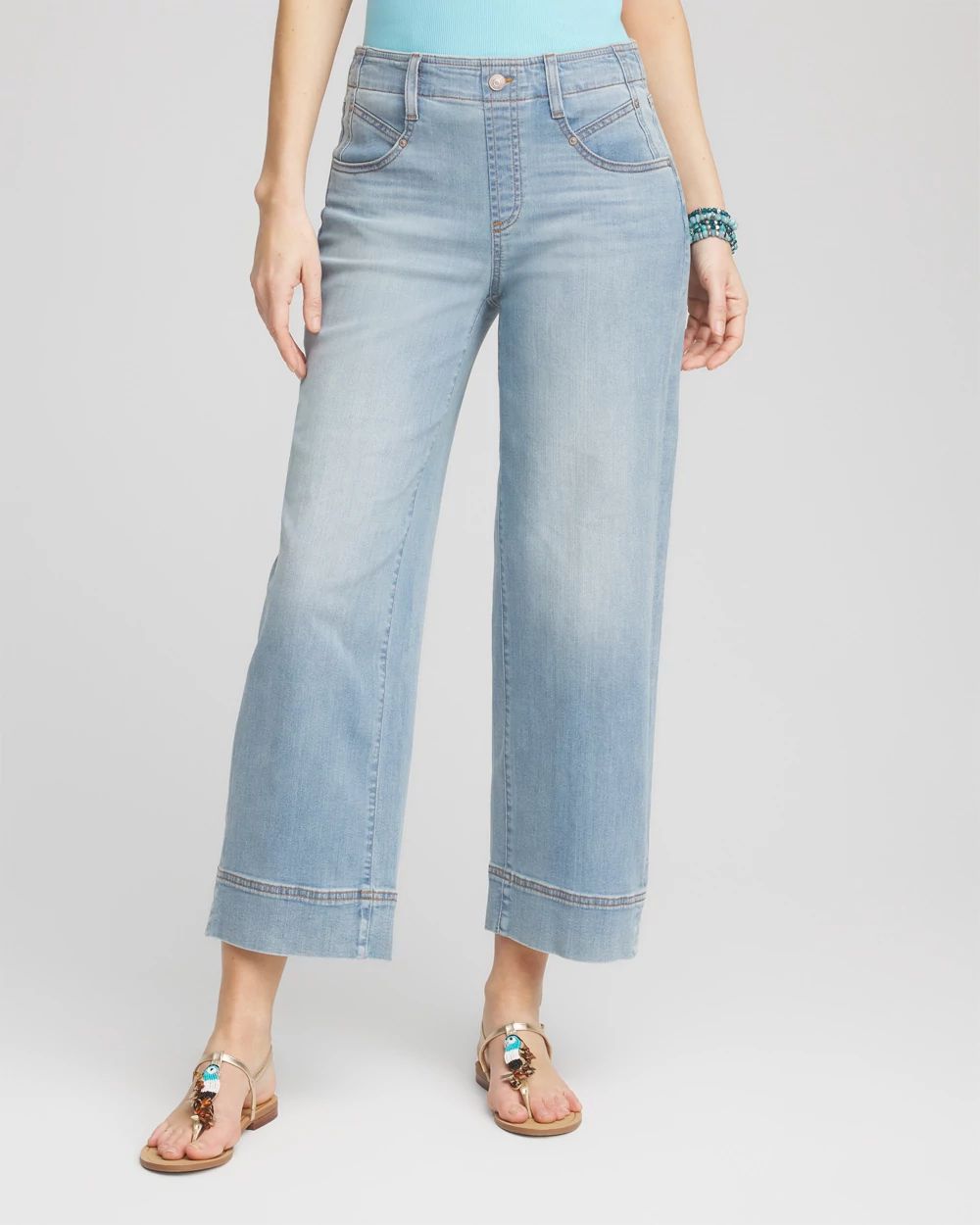 Pull-On Wide-Leg Cropped Jeans