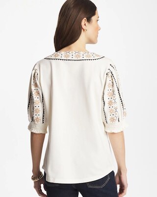 Embroidered Smocked-Sleeve Tee click to view larger image.