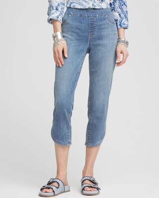 Pull-On Dolphin-Hemmed Capri Jeans