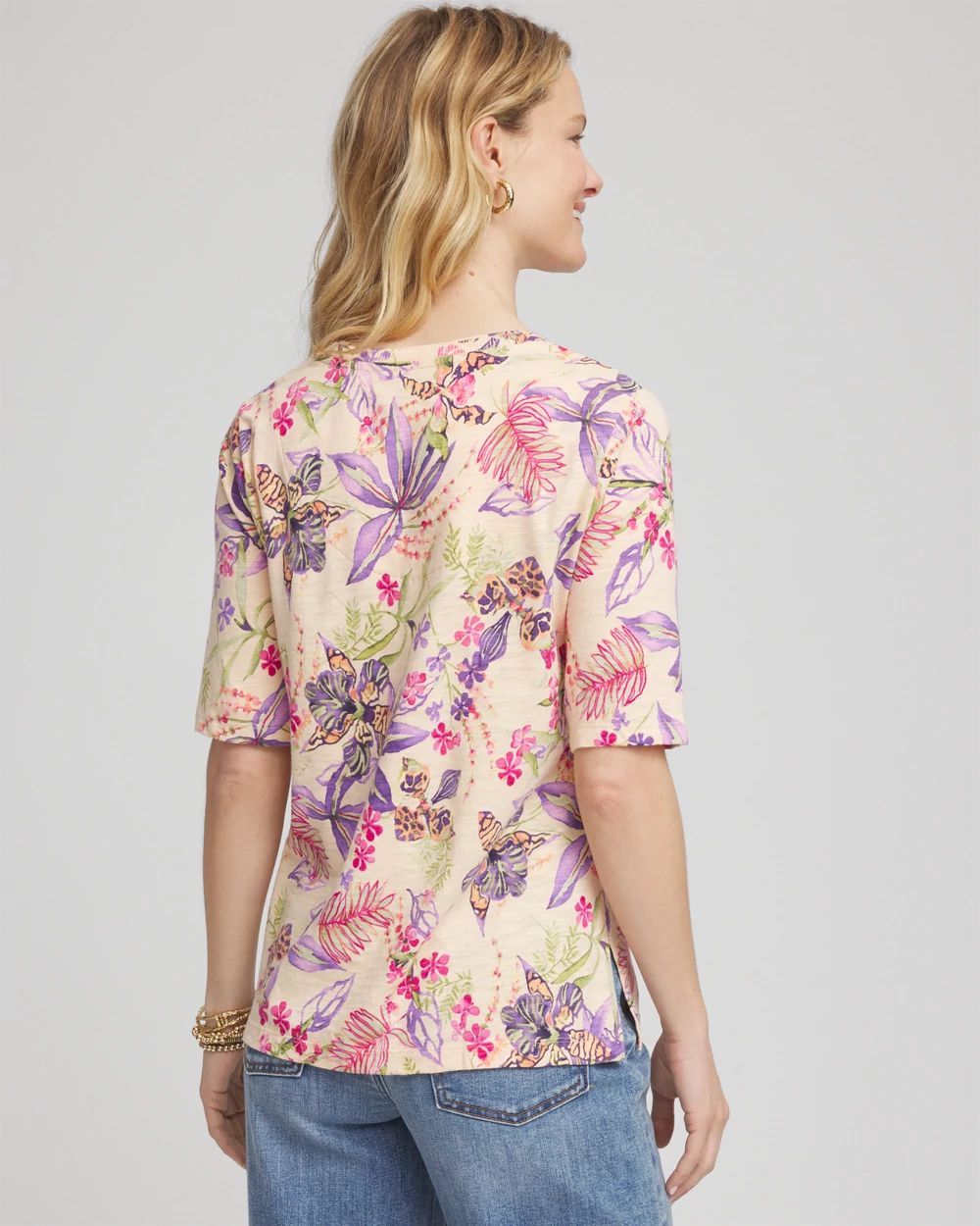 Tropical Floral Elbow-Sleeve Tee
