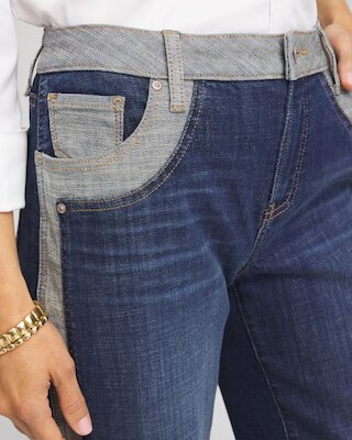 Girlfriend Cropped Colorblock Wide-Leg Jeans click to view larger image.