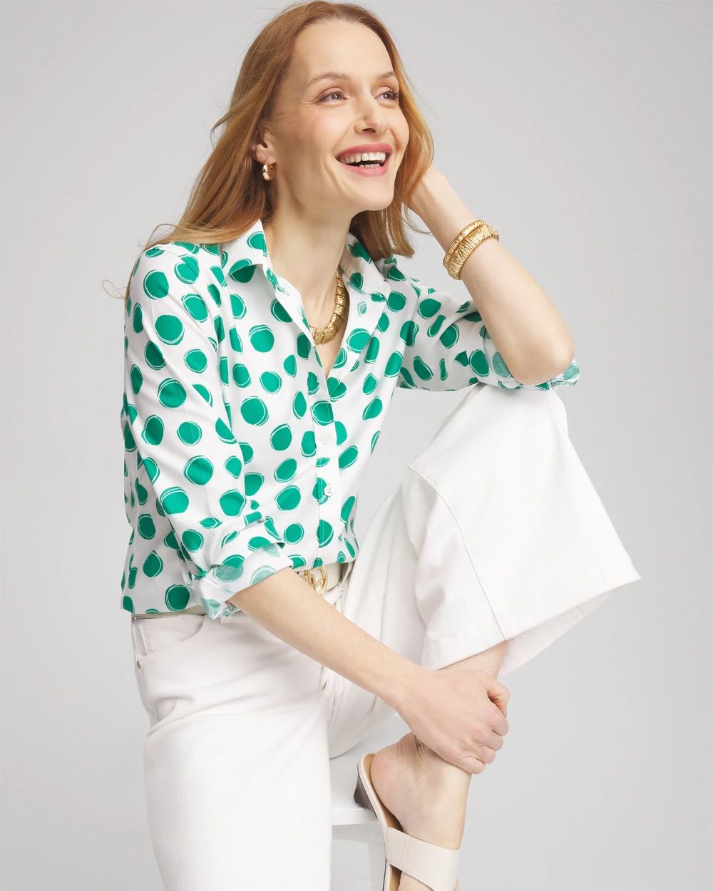 No Iron™ Polka-Dot Sateen Shirt