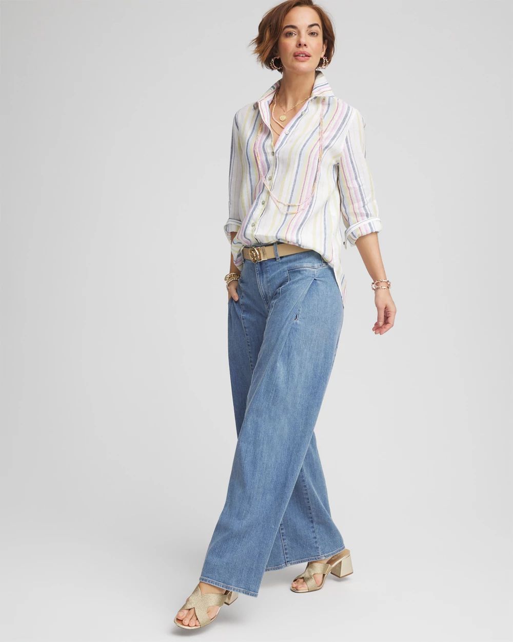 No Iron™ Multi Stripe Linen Shirt click to view larger image.