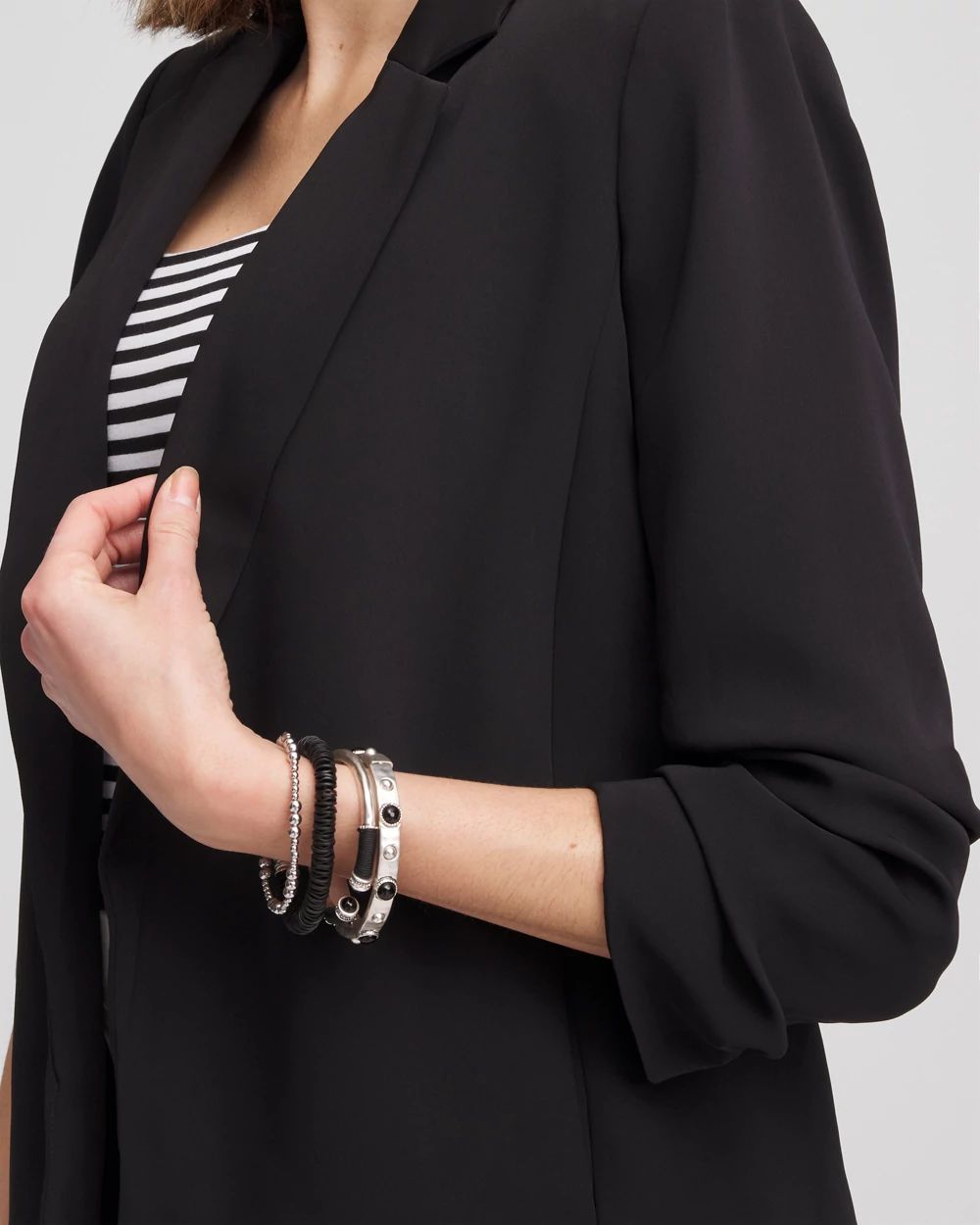 Notched-Lapel Ruched Sleeve Blazer