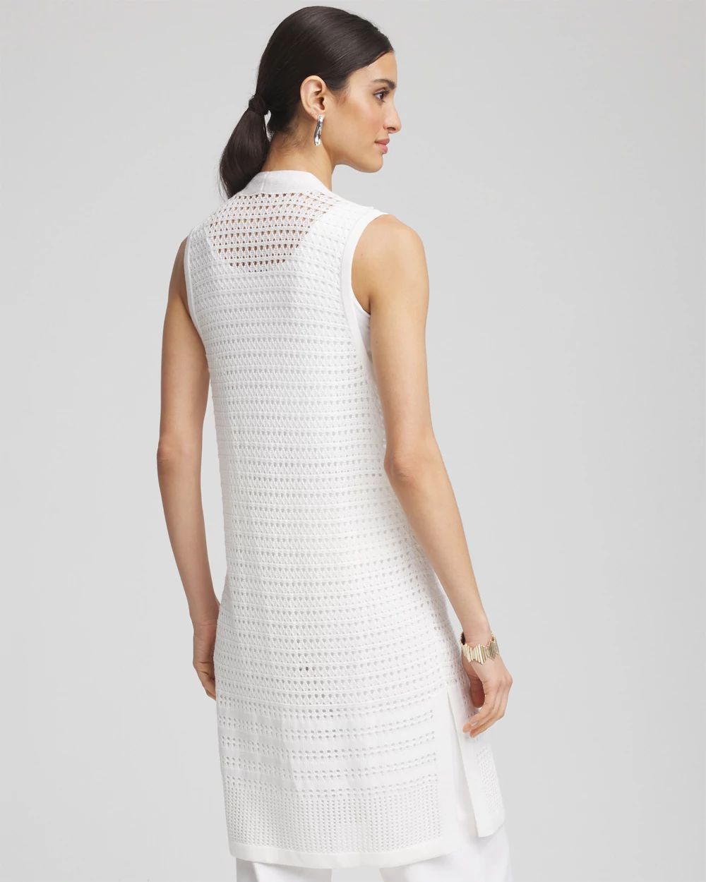 Pointelle Sleeveless Midi Sweater Vest click to view larger image.