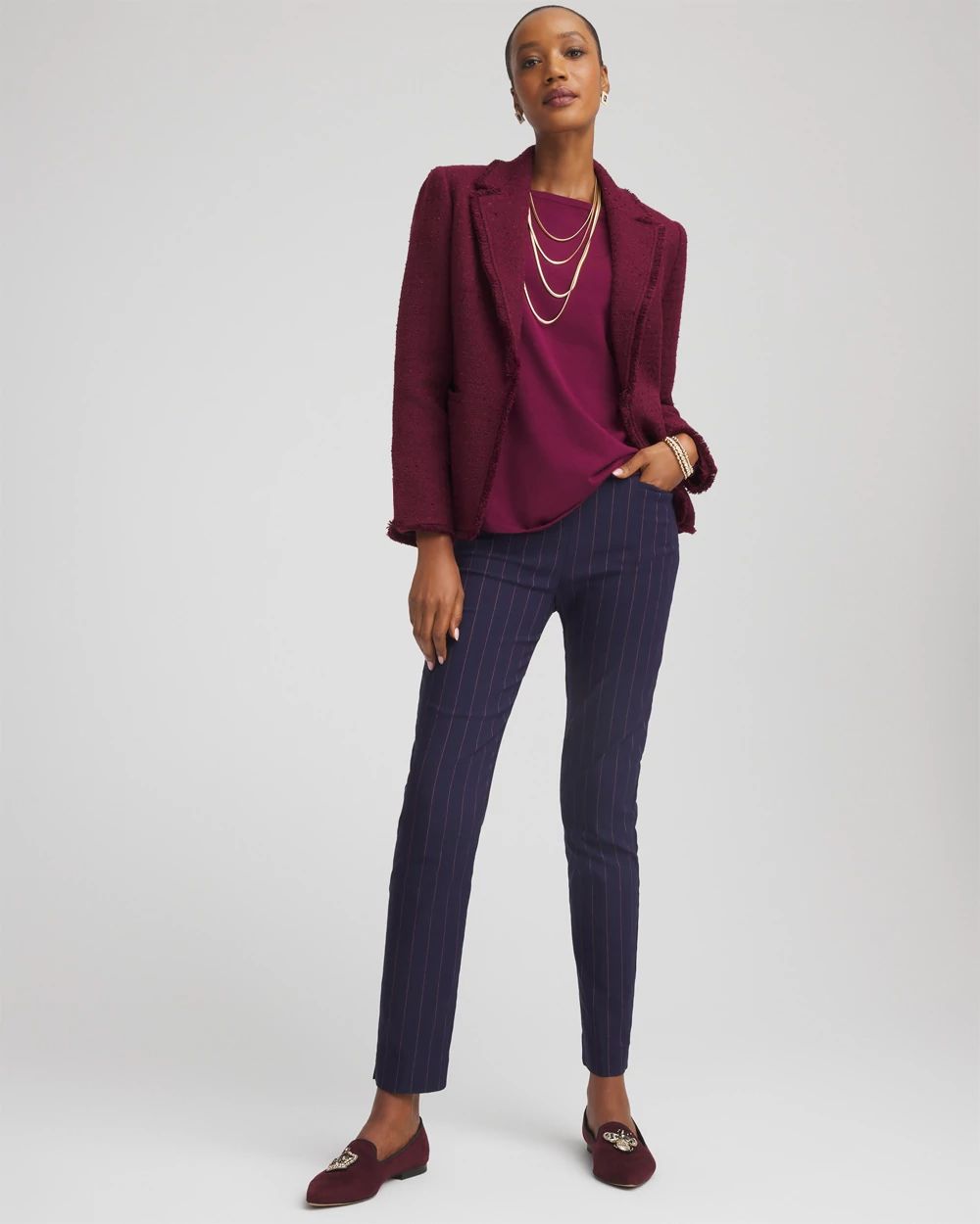 Pinstriped Brigitte™ Slim Pull-On Ankle Pants click to view larger image.