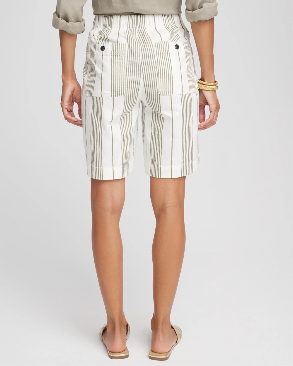 Striped Cotton-Linen Pull-On Utility Shorts click to view larger image.