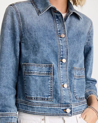 Cropped Denim Trucker Jacket click to view larger image.