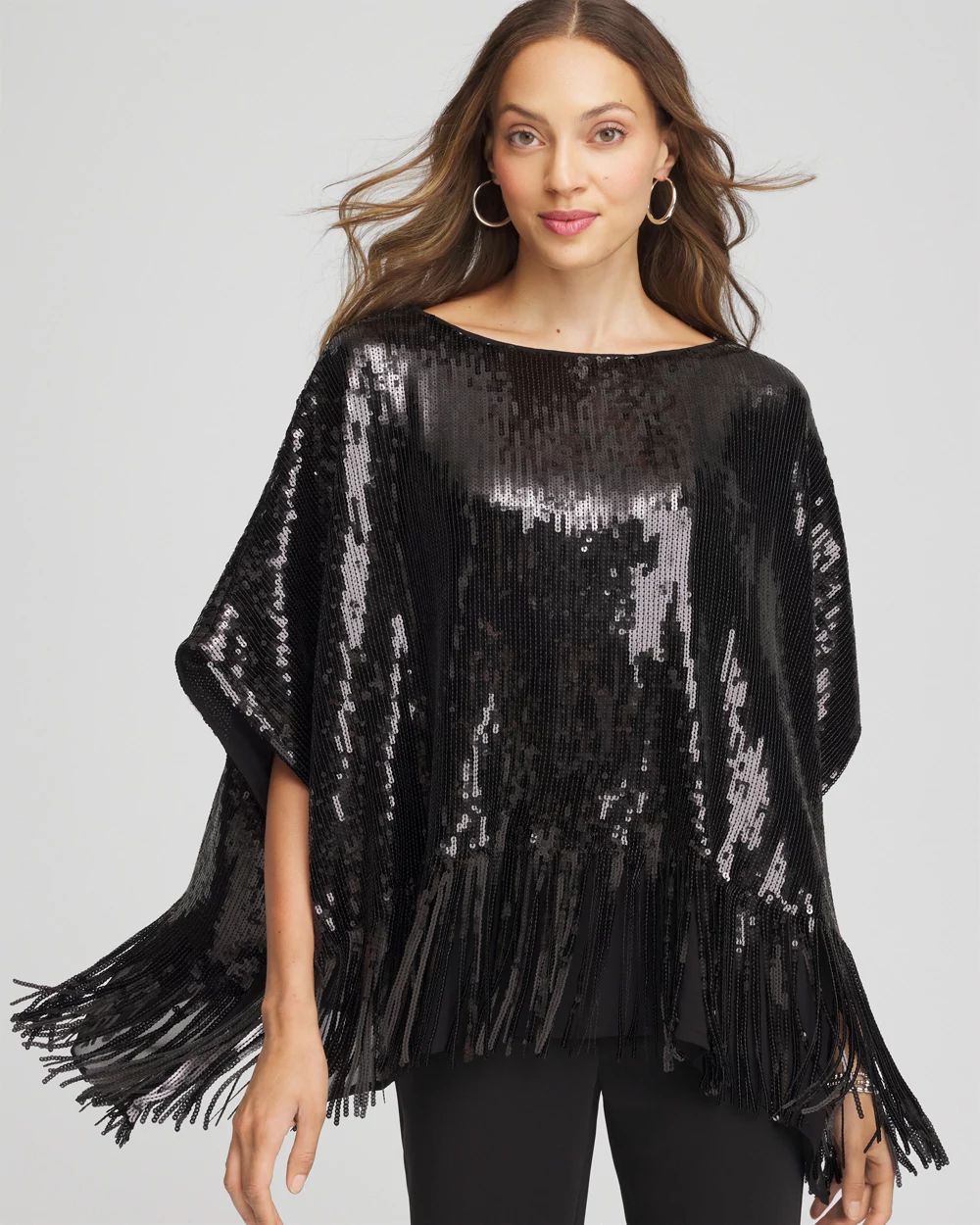 Sequins Fringed Poncho