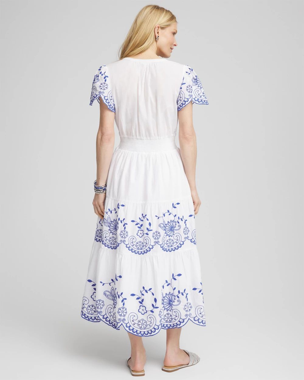 Petite Embroidered Smocked Waist Dress