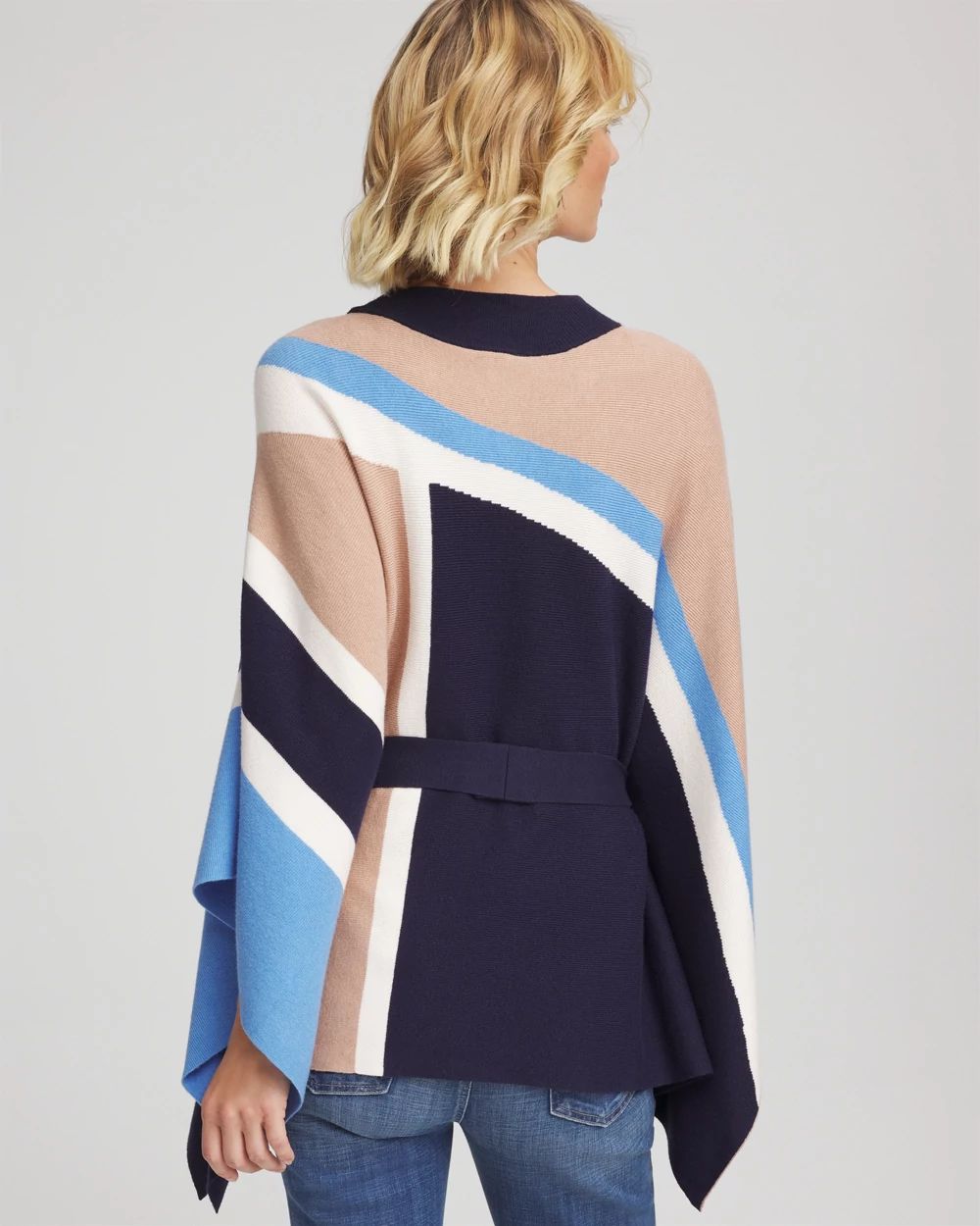 Belted Colorblock Poncho