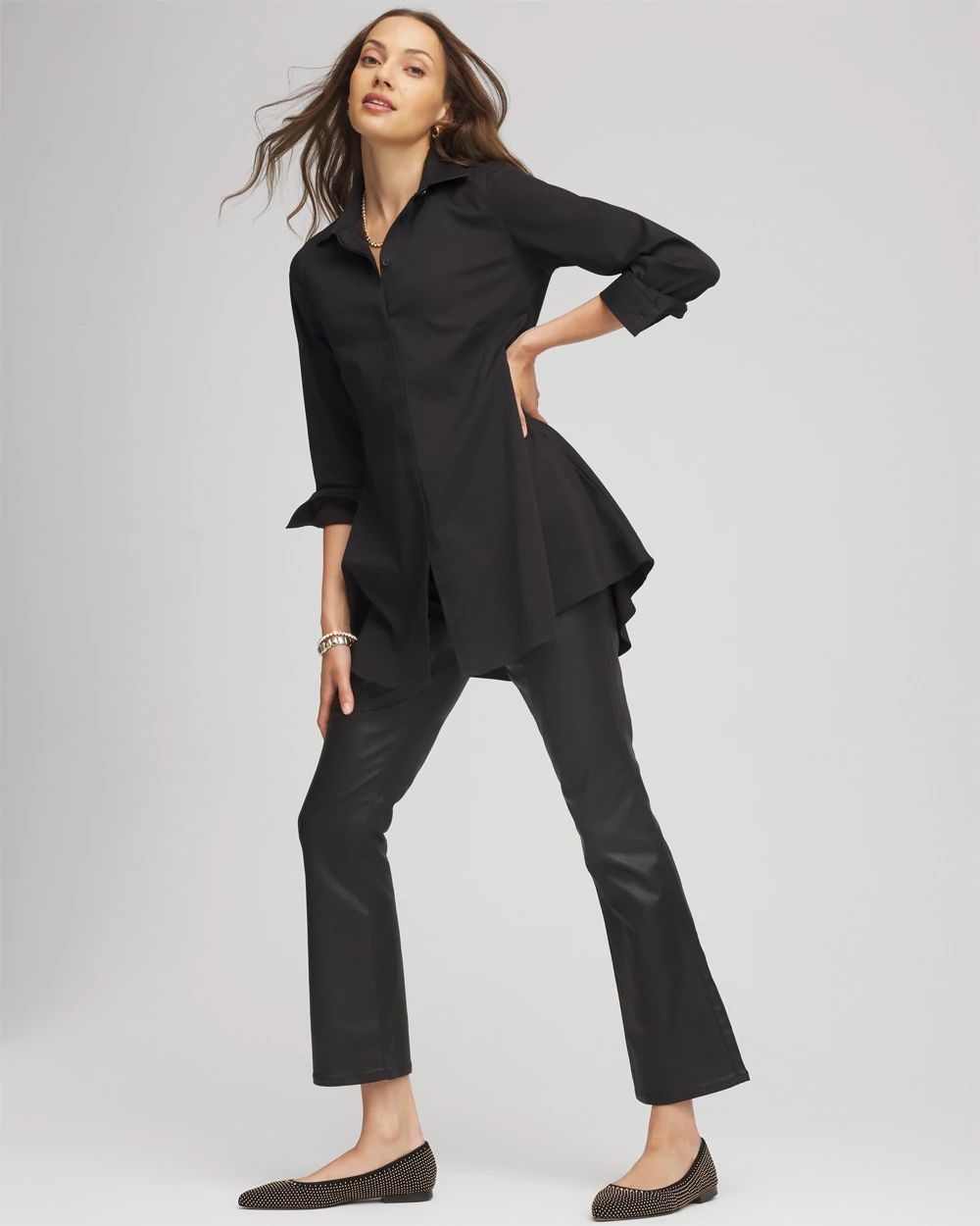 Coated Girlfriend Cropped Flared Jeans