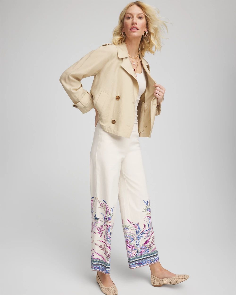 Double-Breasted Cropped Trench Coat click to view larger image.