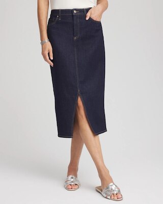 High-Rise Straight Stretch-Denim Skirt click to view larger image.