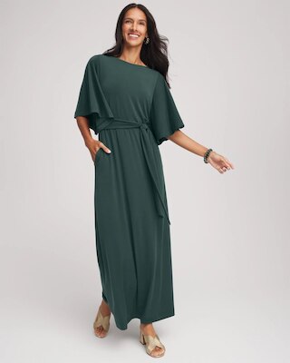 Belted Flutter-Sleeve Maxi Dress click to view larger image.