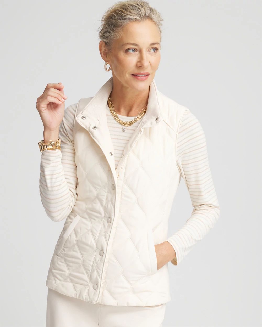 Rib Trim Quilted Vest