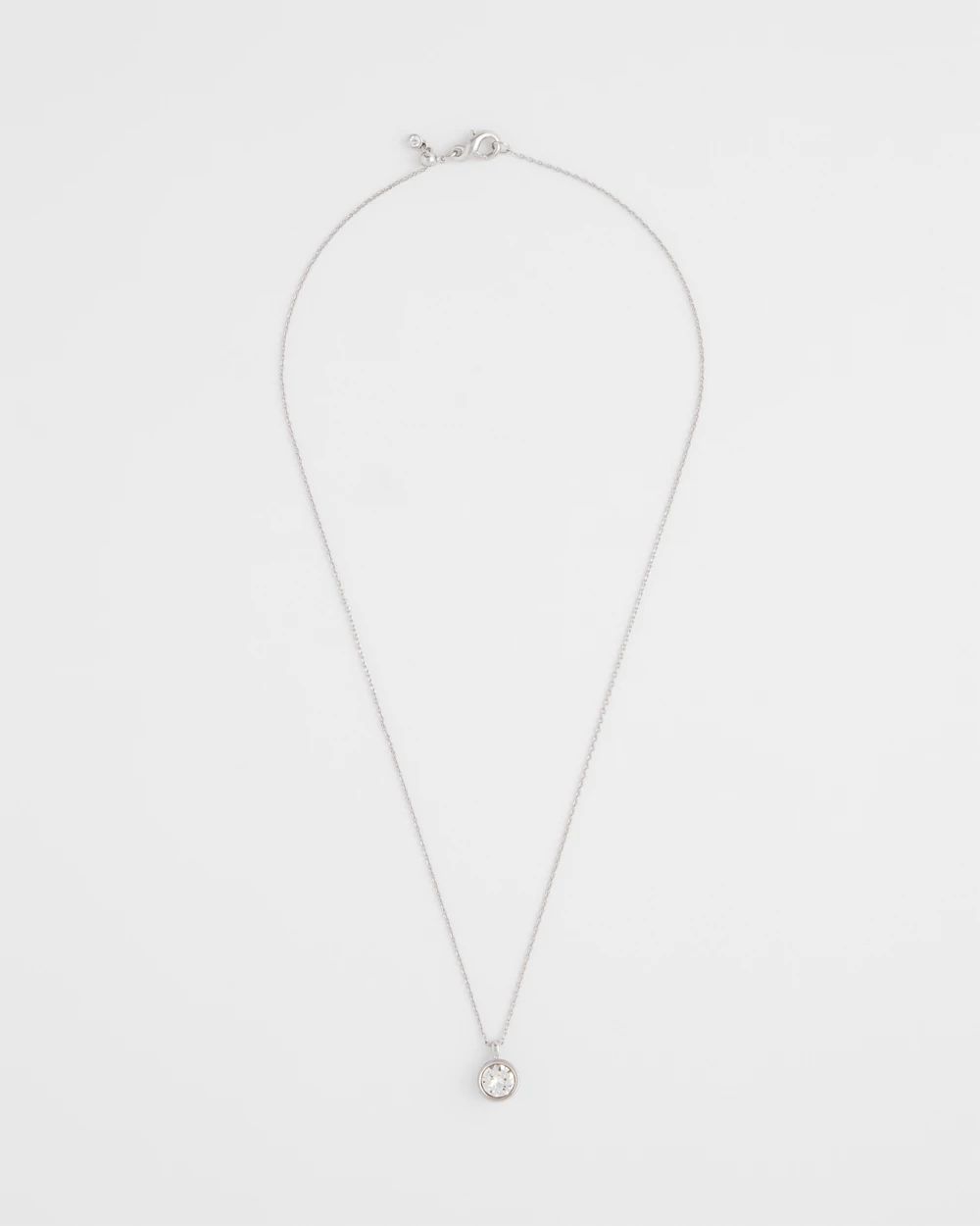 Bezel Set Pendant Silvertone Necklace