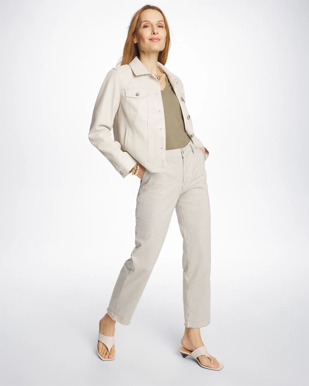 Petite Stripe Girlfriend Straight Ankle Jeans