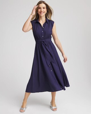 Smocked-Waist Shirtdress click to view larger image.