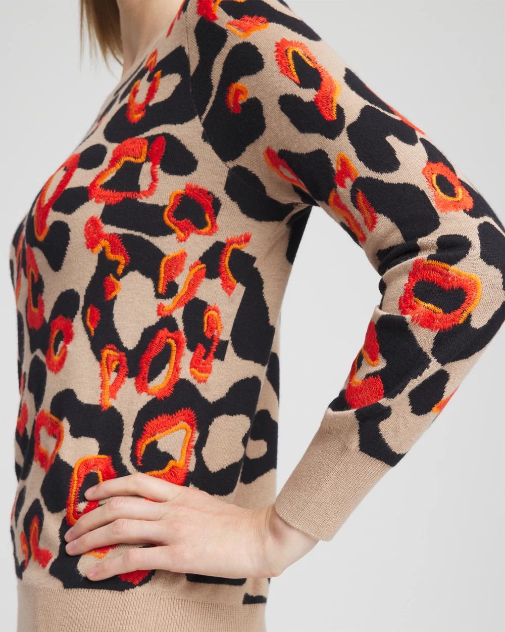 Embroidered Leopard Jacquard Sweater click to view larger image.