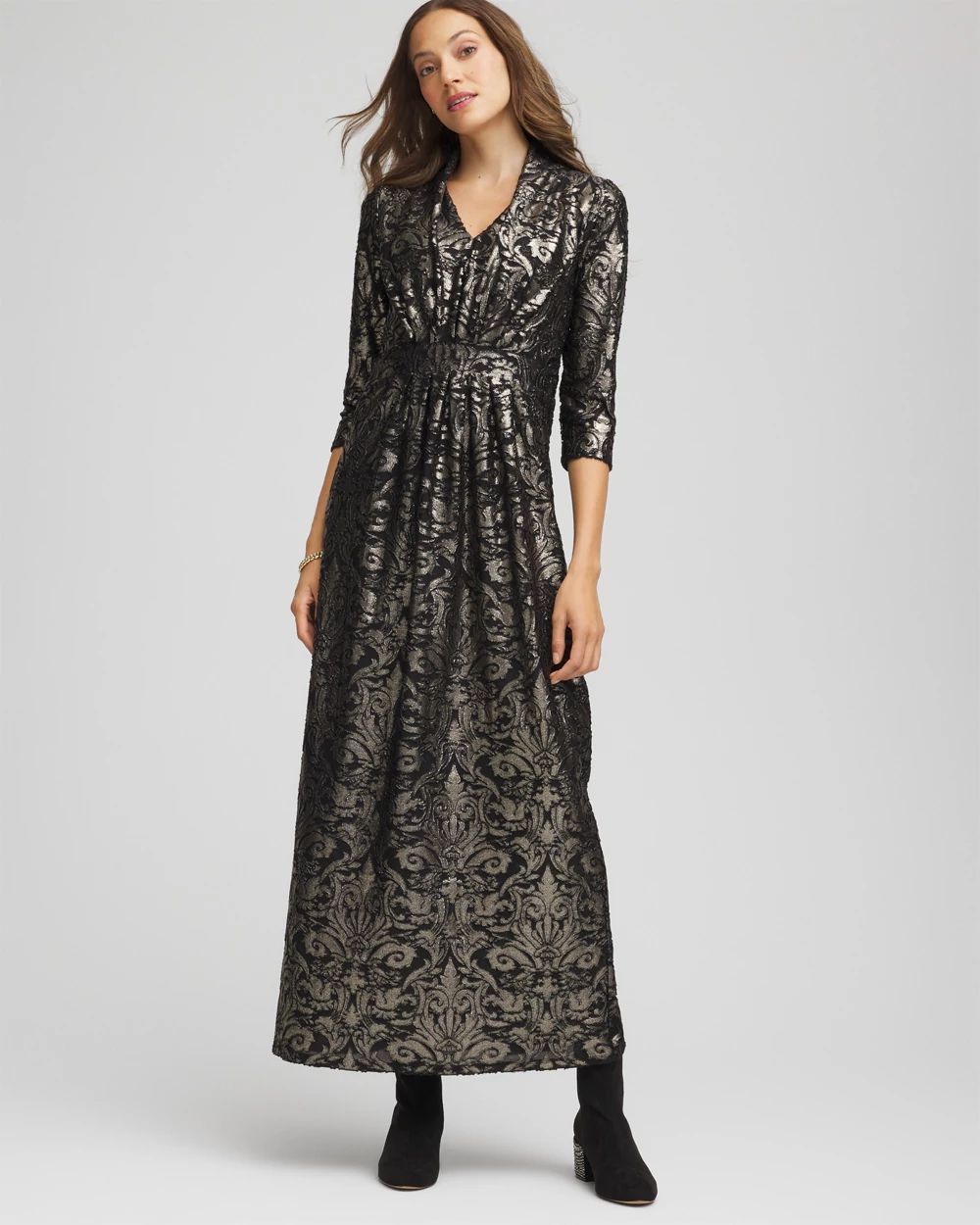 Foiled Knit Pleated Maxi Dress