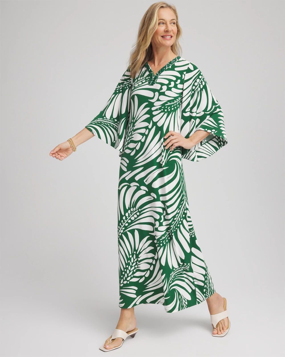 Petite Palm-Front-Motif Beaded Knit Maxi Dress