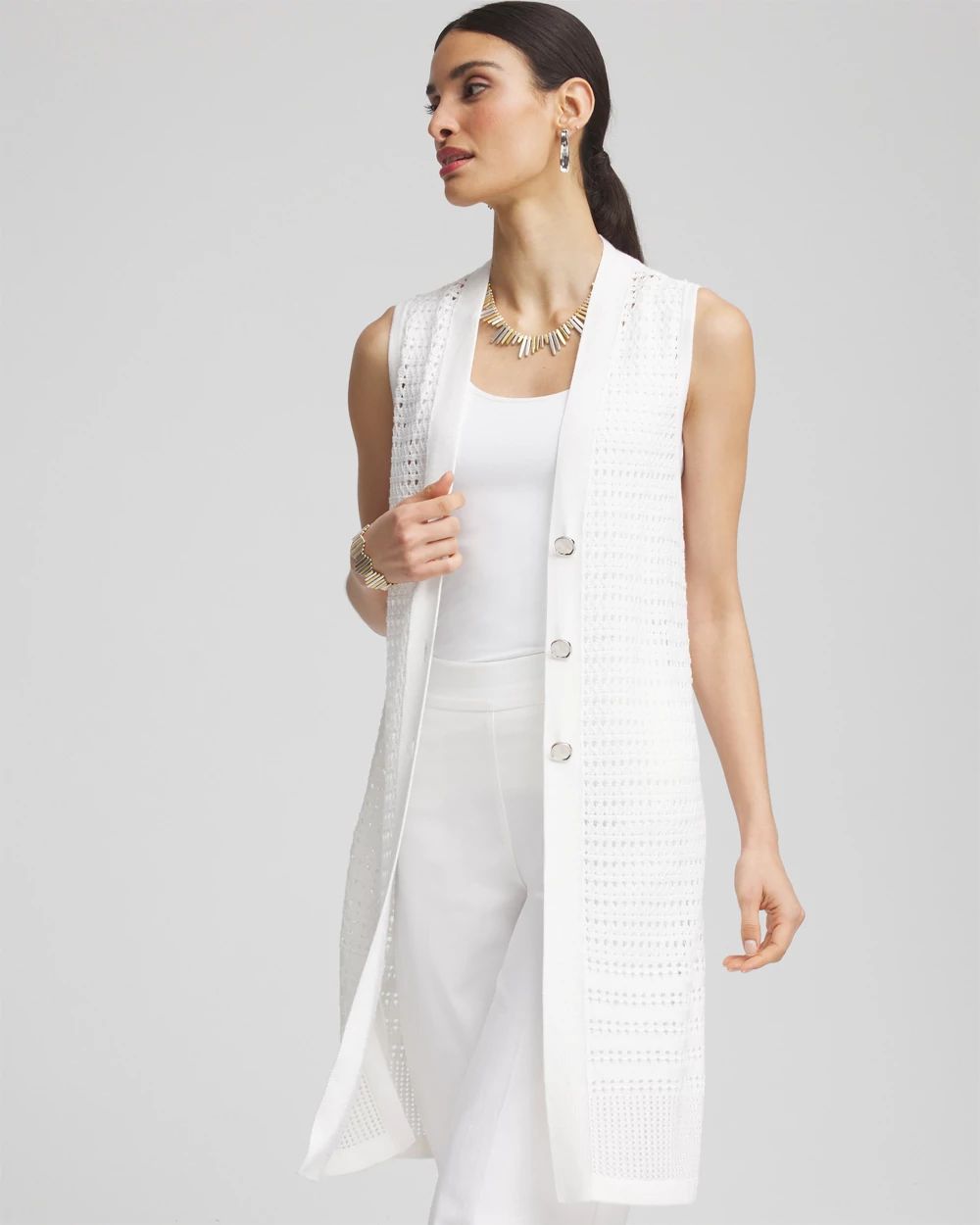 Pointelle Sleeveless Midi Sweater Vest