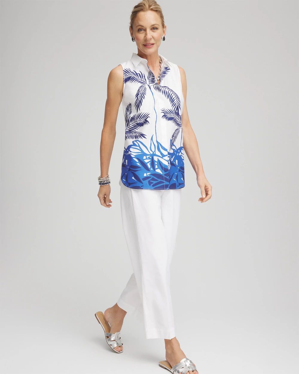 No Iron™ Palms Sleeveless Sateen Shirt