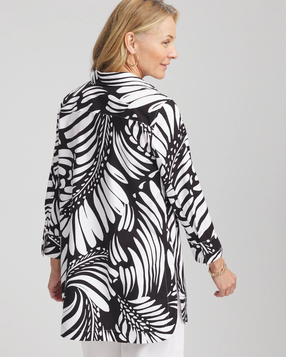 No Iron™ Printed Palms Button Down Tunic click to view larger image.