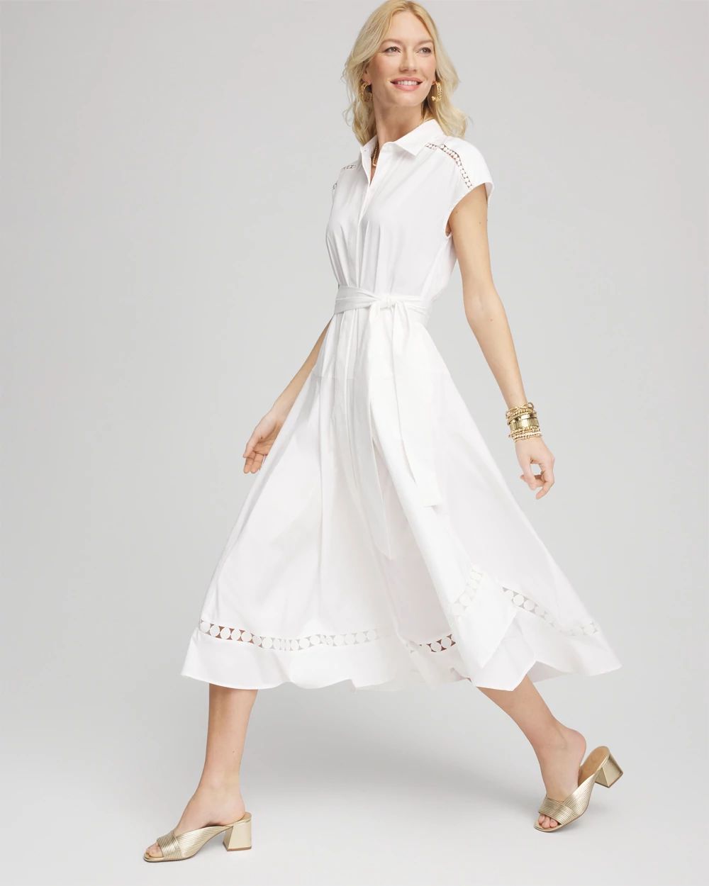 Petite Poplin Circle Trim Maxi Shirtdress