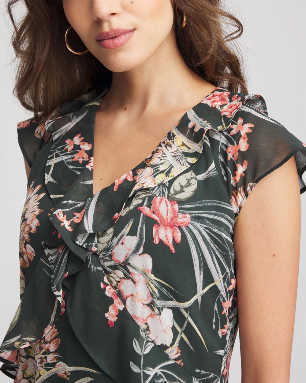 Floral Ruffle-Trim Chiffon Dress click to view larger image.