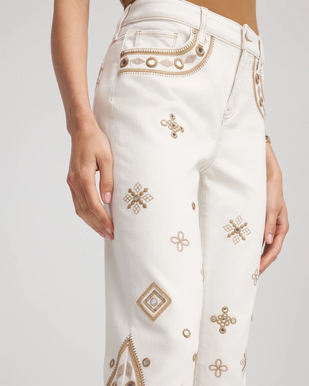 Embellished Girlfriend Slim Ankle Jeans click to view larger image.