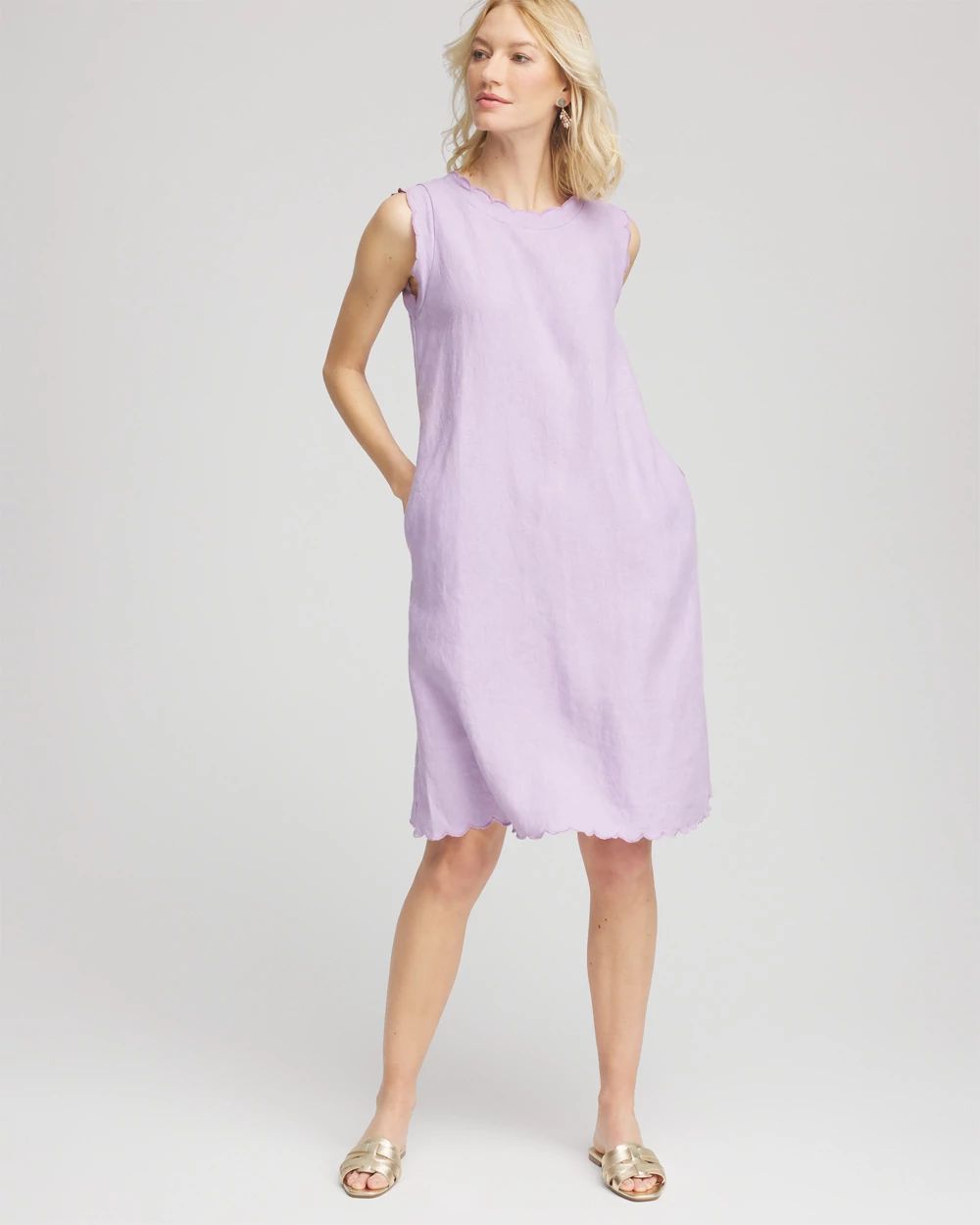 Sleeveless Scalloped Trim Dress