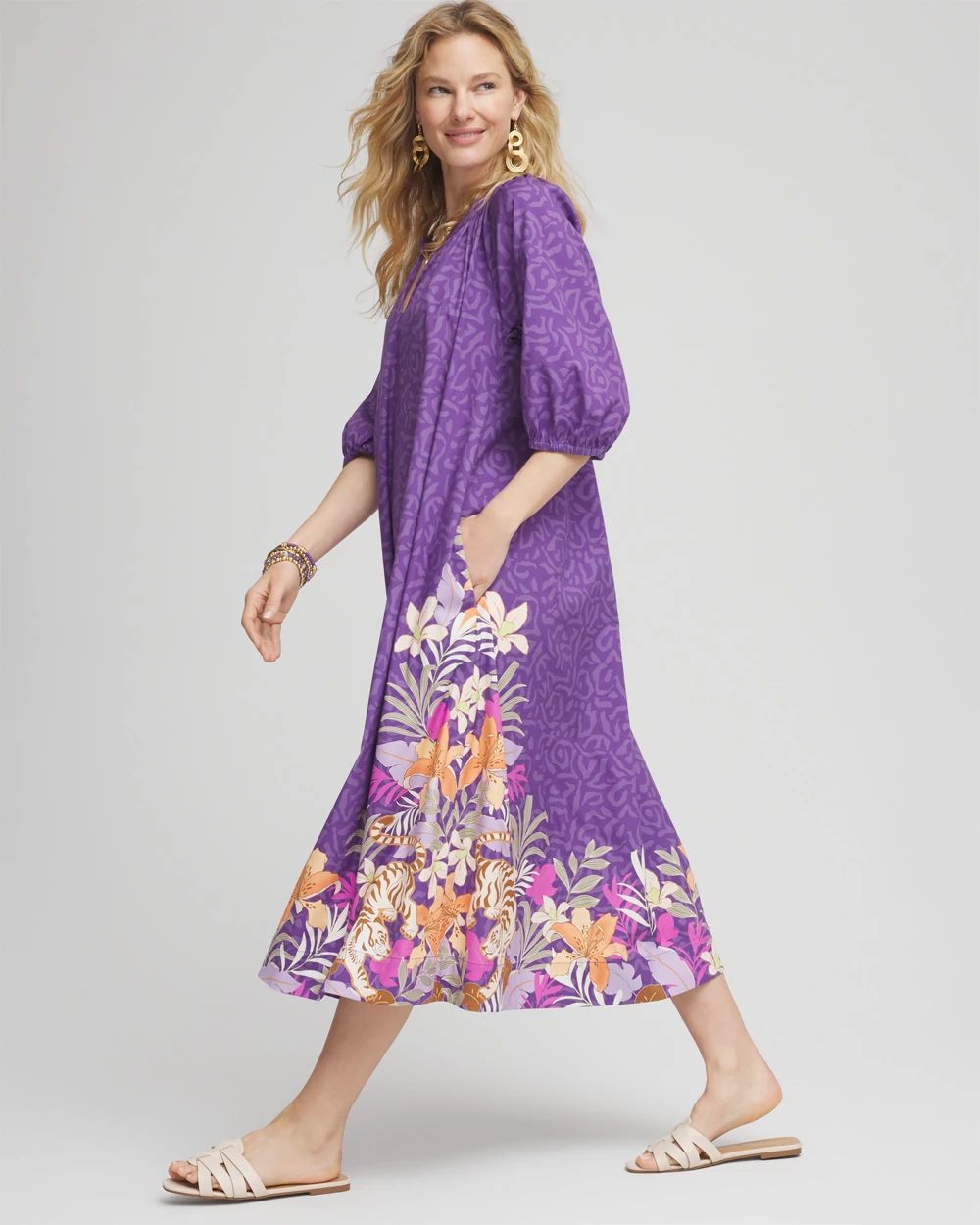 Floral Poplin Midi Day Dress