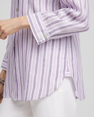 No Iron™ Plum Striped Linen Shirt click to view larger image.