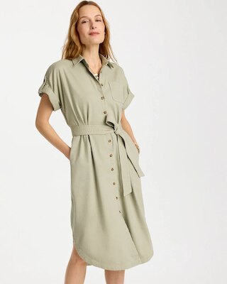 Dolman Tie Hemp Denim Shirtdress click to view larger image.