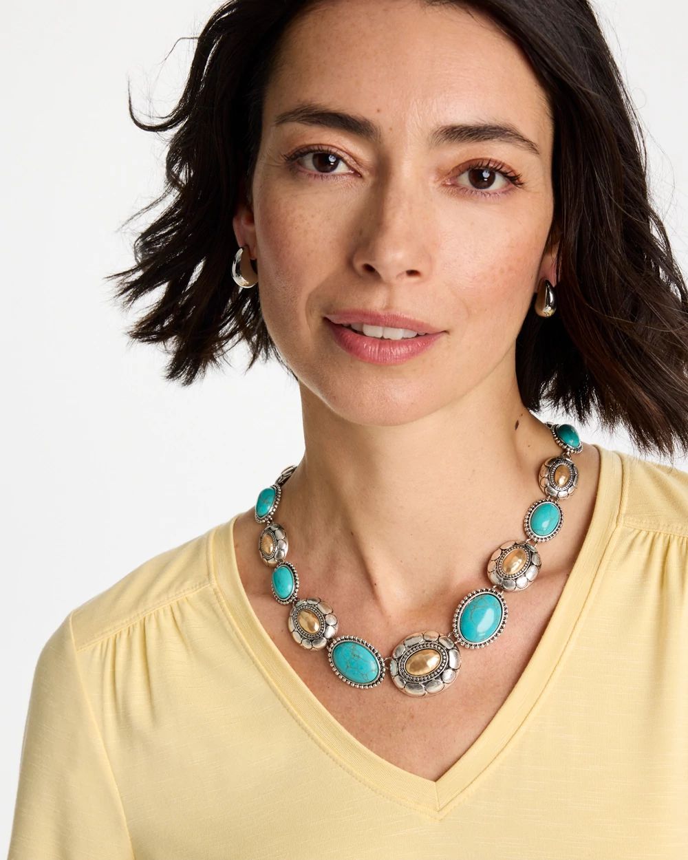 Turquoise Mixed Metal Collar Necklace click to view larger image.