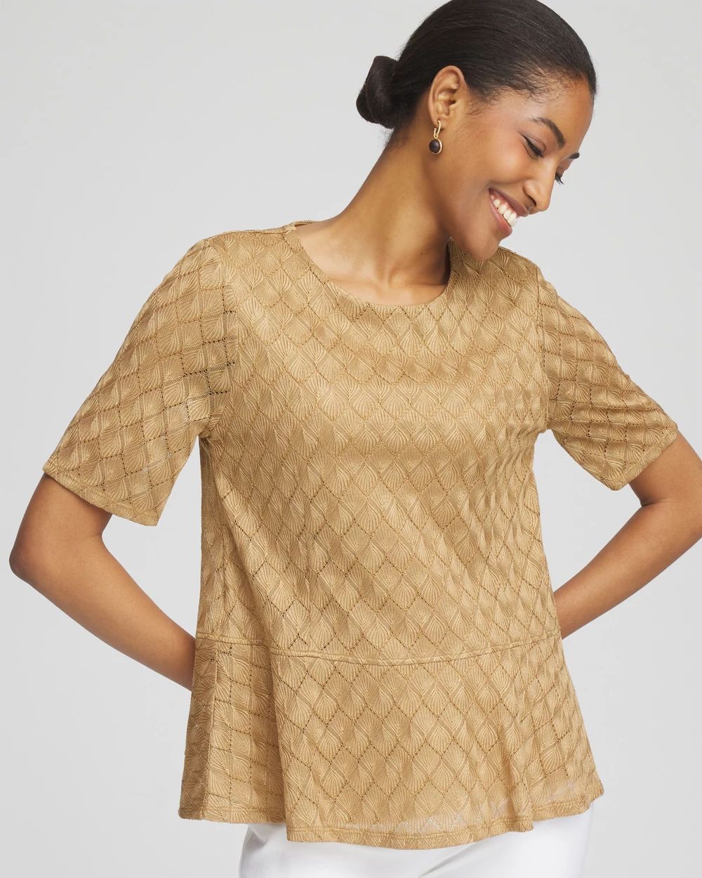 Metallic Crochet-Lace Peplum Tee