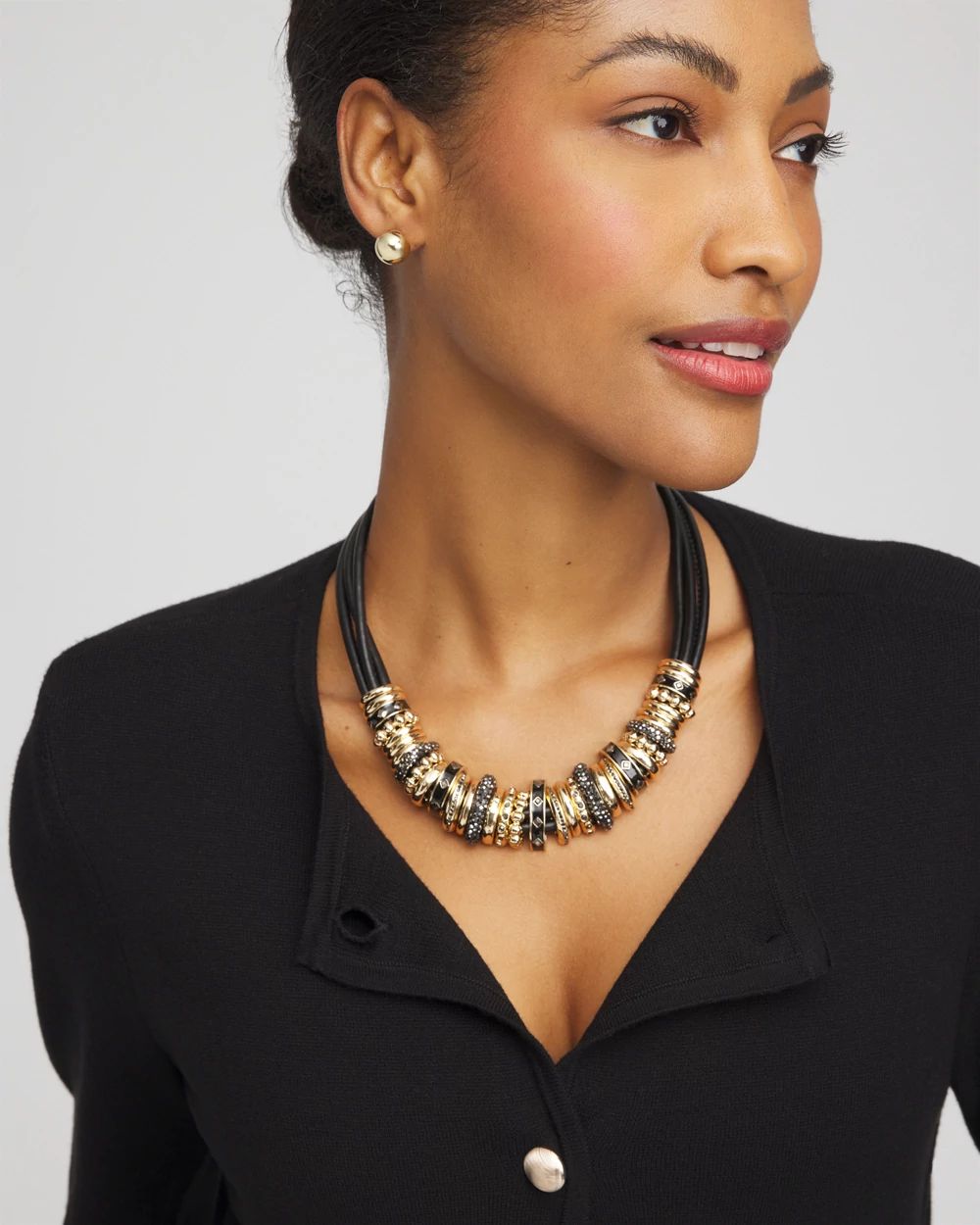 Black & Goldtone Charm Bib Necklace