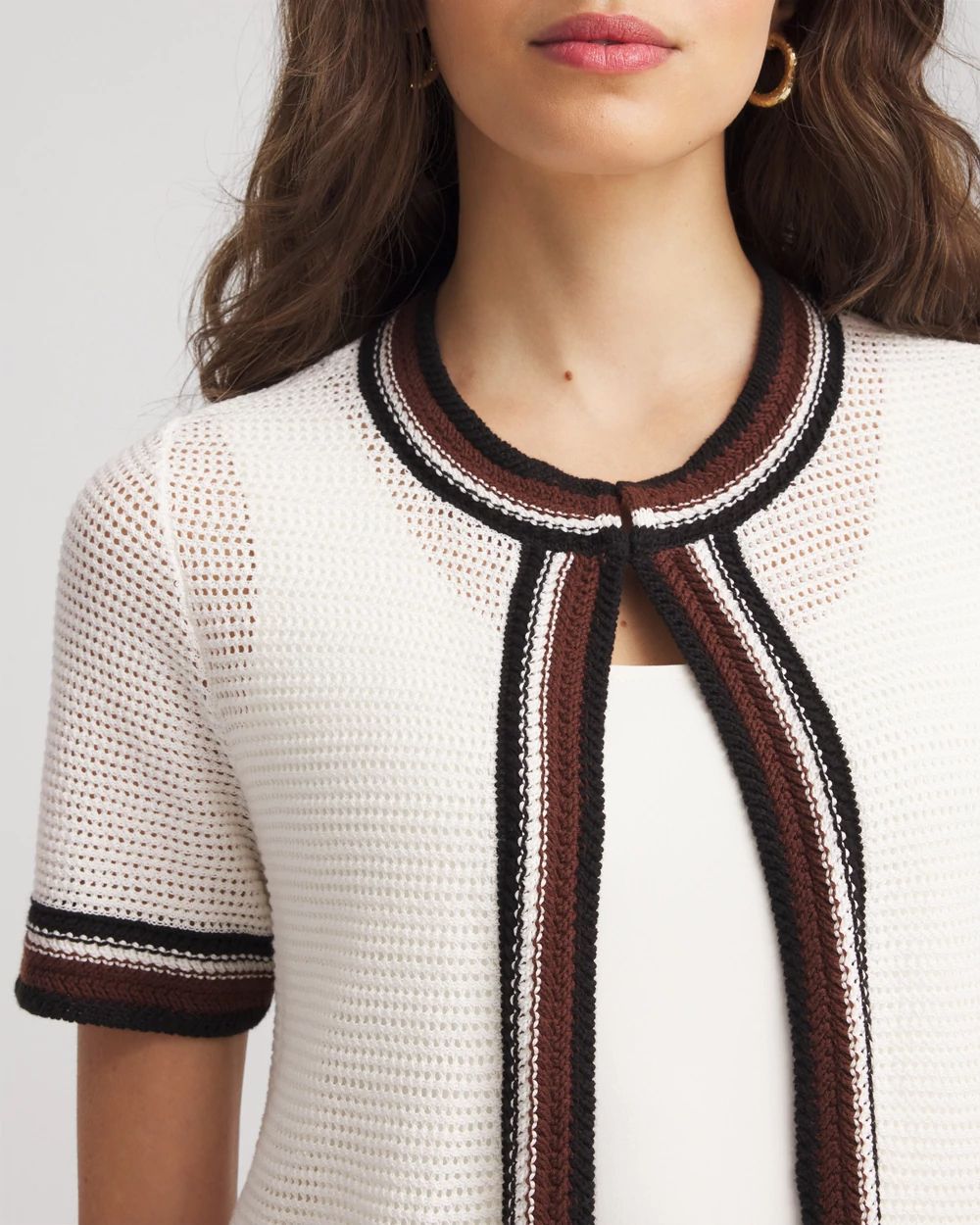 Pointelle High-Style Short-Sleeve Cardigan click to view larger image.