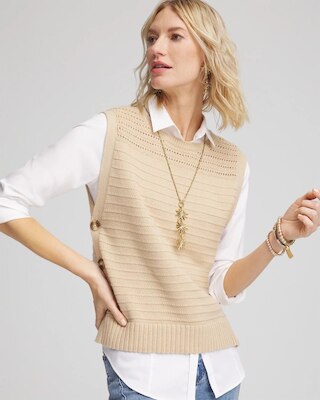 Pointelle Button Sweater Vest