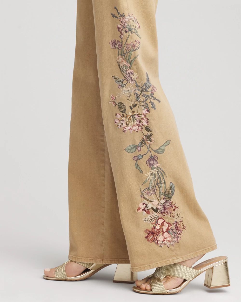 Embroidered High-Rise Wide-Leg Jeans click to view larger image.