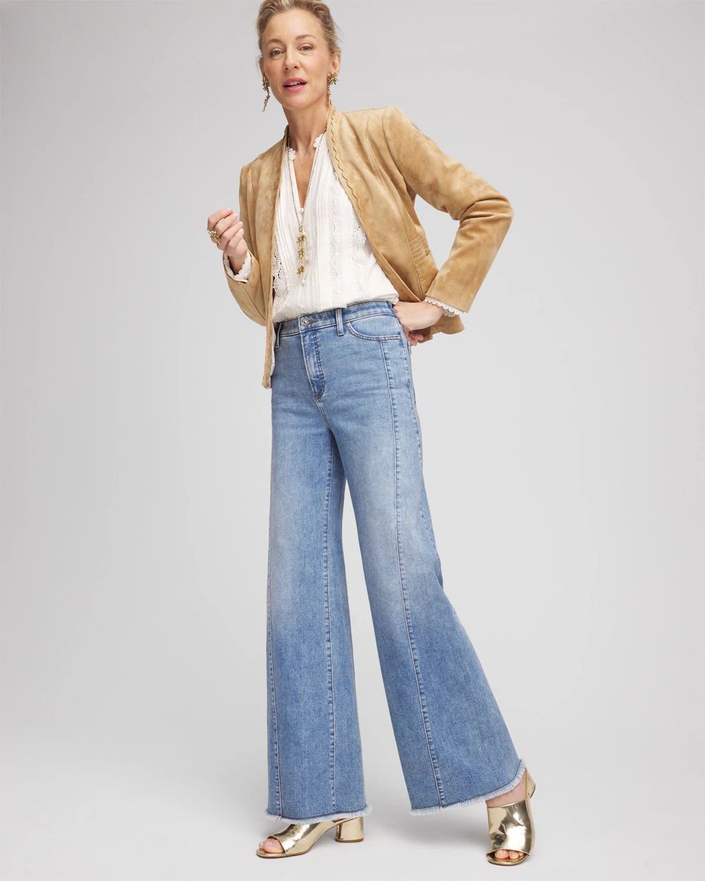 High-Rise Wide-Leg Frayed Jeans