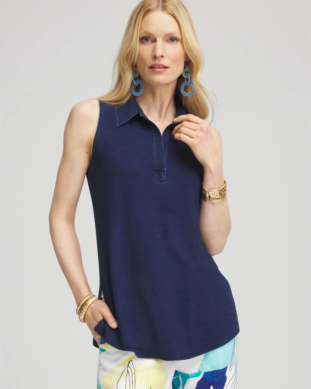 Denim Sleeveless Collared Tunic